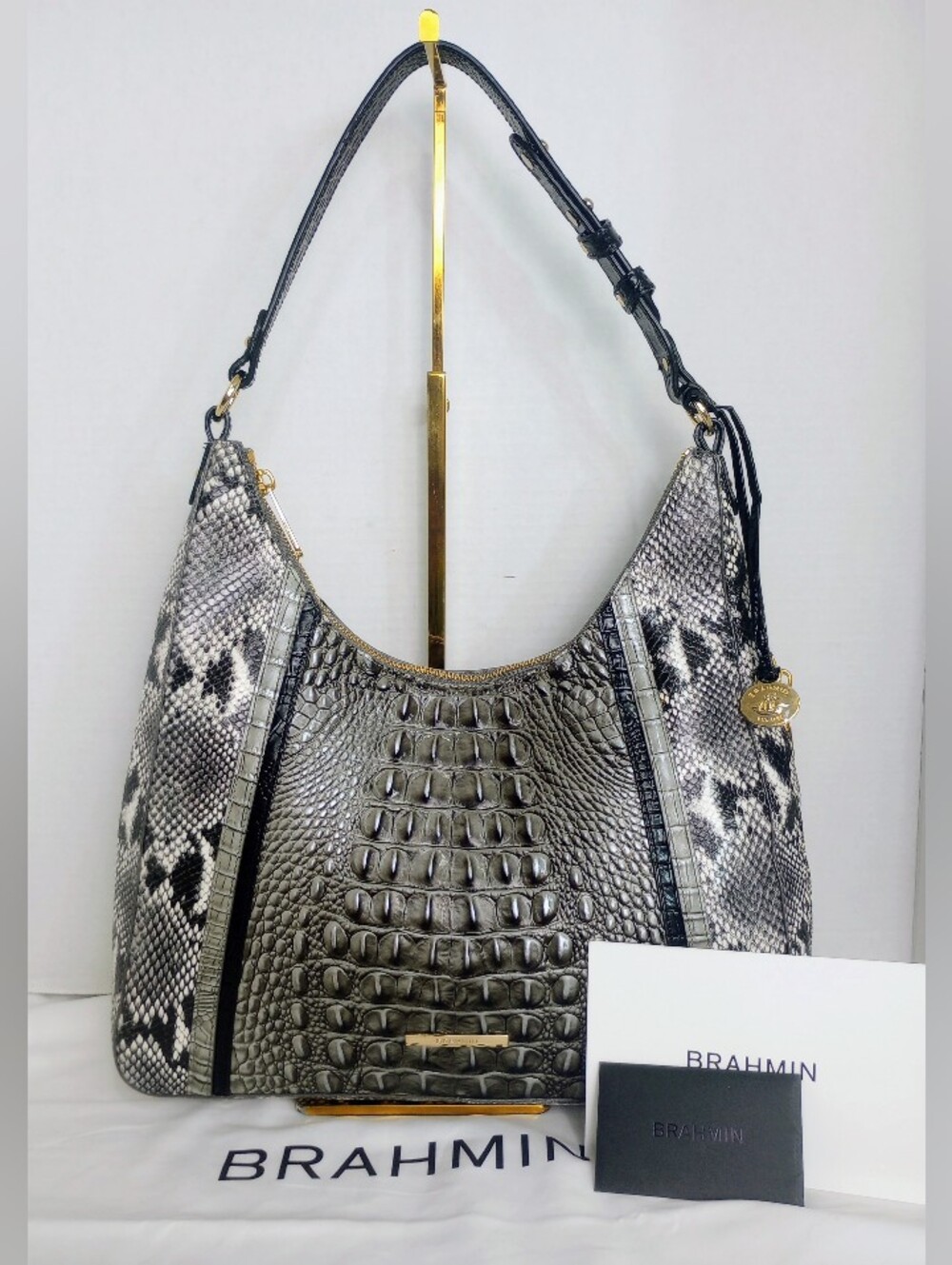 Brahmin Tabitha Steel Fontaine Shoulder Bag, Croc & Snake Embossed Leather - Picture 1 of 13